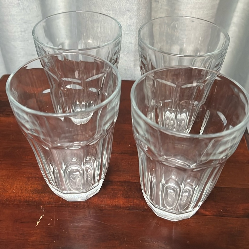 Four (4) Pasabahce Palaks Baroque Pattern 8 oz. Glasses 10 Panel 4 1/8" Turkey